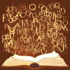 Background with open book and flying letters N3