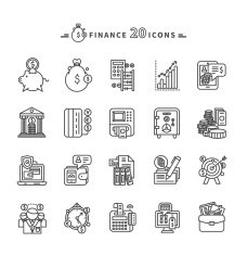Set of Outline Finance Icons on White Background