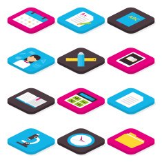 Flat School Education and Learning Isometric Icons Set N2