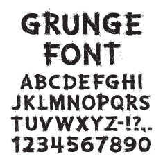 Grunge Letters and Numbers on White Background