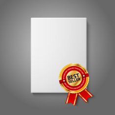 Realistic white blank hardcover book front view with golden and N2