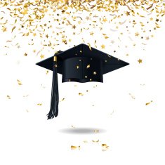 graduate cap and confetti