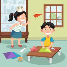 children folding the paper vector N2