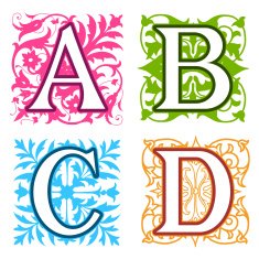 Alphabet letters floral elements A B C D