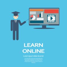 Online learning education infographic template with electronic technology devices and N5