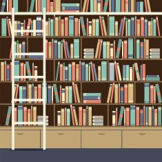 Bookcase With Ladder Vector Illustration