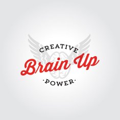 Brain up creative logo badge design concept