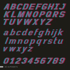 3D Italic alphabet and numbers font style