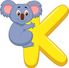 Alphabet K with Koala cartoon
