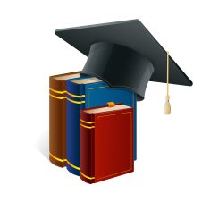 Graduation cap with books isolated on white