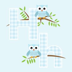 Alphabet for baby boy with owl vector letters H N2