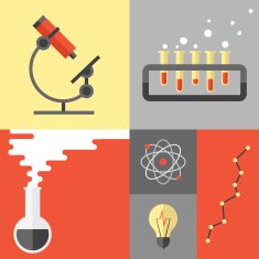 Science research and chemistry flat illustration