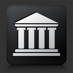Black Square Button with Building and Columns