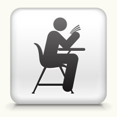 White Square Button with Studying on School Desk