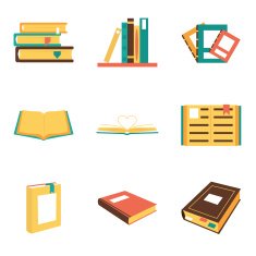 Flat isometric book icons symbols logos isolated set template for N2