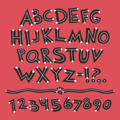 Cartoon Retro Font with Dots on Red Background N2