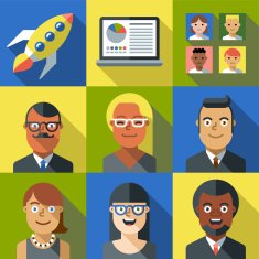 Business people squareicon set Trendy illustrations