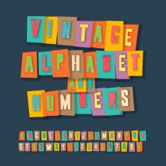 Vintage alphabet and numbers collage paper craft design