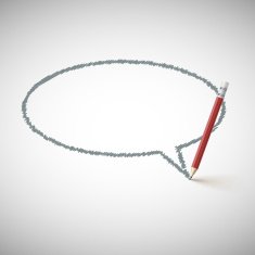 Hand drawn speech bubble with pencil