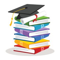 Graduation cap with books and certificate Education