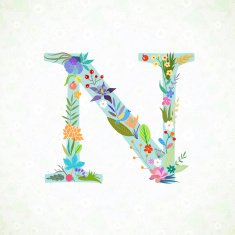 The letter N Bright floral element of colorful alphabet