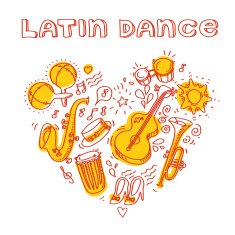 Salsa music and dance illustration with musical instruments palms etc N2