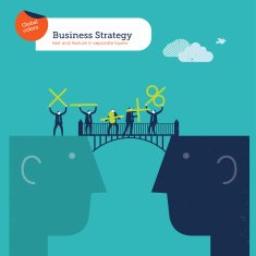Businesspeople with plug mathematical functions on a head's bridge