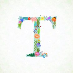 The letter T Bright floral element of colorful alphabet