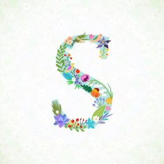 The letter S Bright floral element of colorful alphabet