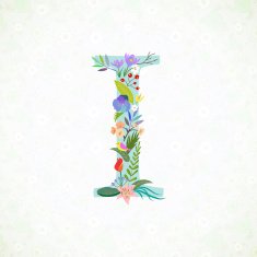 The letter I Bright floral element of colorful alphabet
