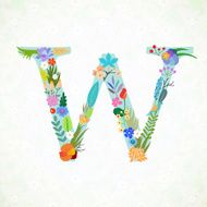 The letter W Bright floral element of colorful alphabet