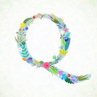 The letter Q Bright floral element of colorful alphabet