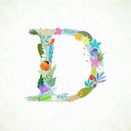 The letter D Bright floral element of colorful alphabet