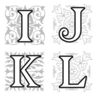 I J K L alphabet letters with floral elements