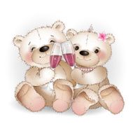 Two lovers bear drinking glasses of wine