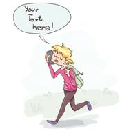 Girl talking on her phone speech bubble walking N2