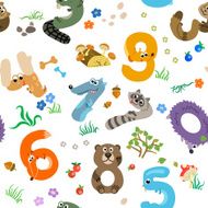 Numbers like European Forest Animals seamless pattern