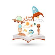 Open book and icons of science vector