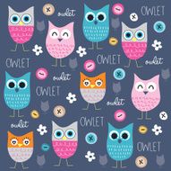 cute and funny owl pattern with buttons vector illustration