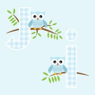Alphabet for baby girl with owl vector letters J N2