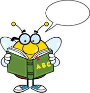 Pudgy Bee Cartoon Mascot Character Reading A ABC Book