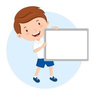 School boy holding whiteboard N2
