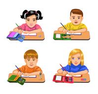 schoolchildren sitting at their desks N2