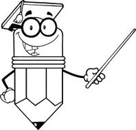 Black and White Pencil Teacher With Graduate Hat Holding Pointer