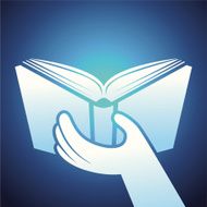 Vector book icon - hands holding textbook