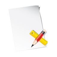 Pencil with ruler on a blank paper