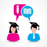 Male and female students thinking about education concept