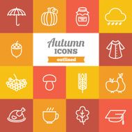 Set of flat outkined autumn icons
