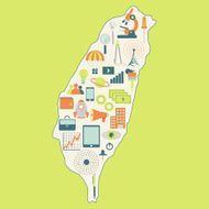 Map of Taiwan with technology icons