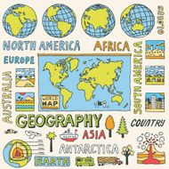 Geography colorful doodles Hand drawn Vector illustration N2